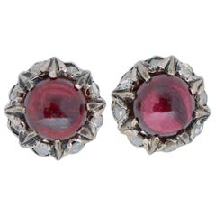 Diamonds, Garnets, Rose Gold and Silver Stud Earrings