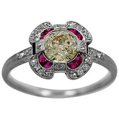 Antique 1920s Art Deco .85 Carat Diamond Platinum Engagement Ring 
