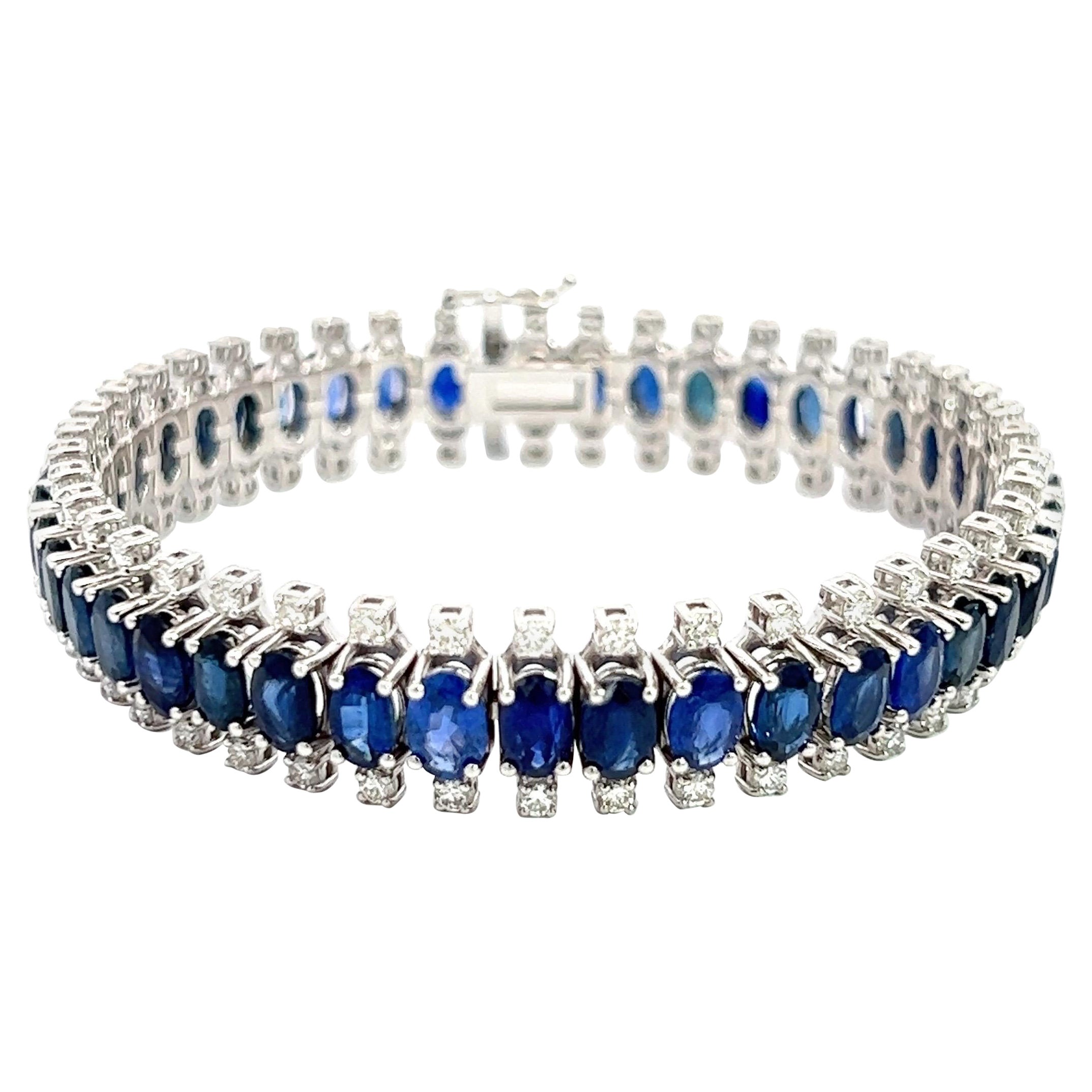 14K Bracelet with 3.02 CT of Natural Diamonds & 26.78 CT of Oval Blue Sapphires For Sale
