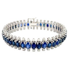 14K Bracelet with 3.02 CT of Natural Diamonds & 26.78 CT of Oval Blue Sapphires