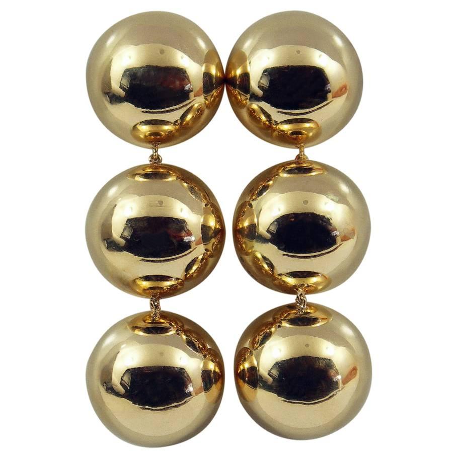 Tri-Level Gold Ball Dangle Earrings
