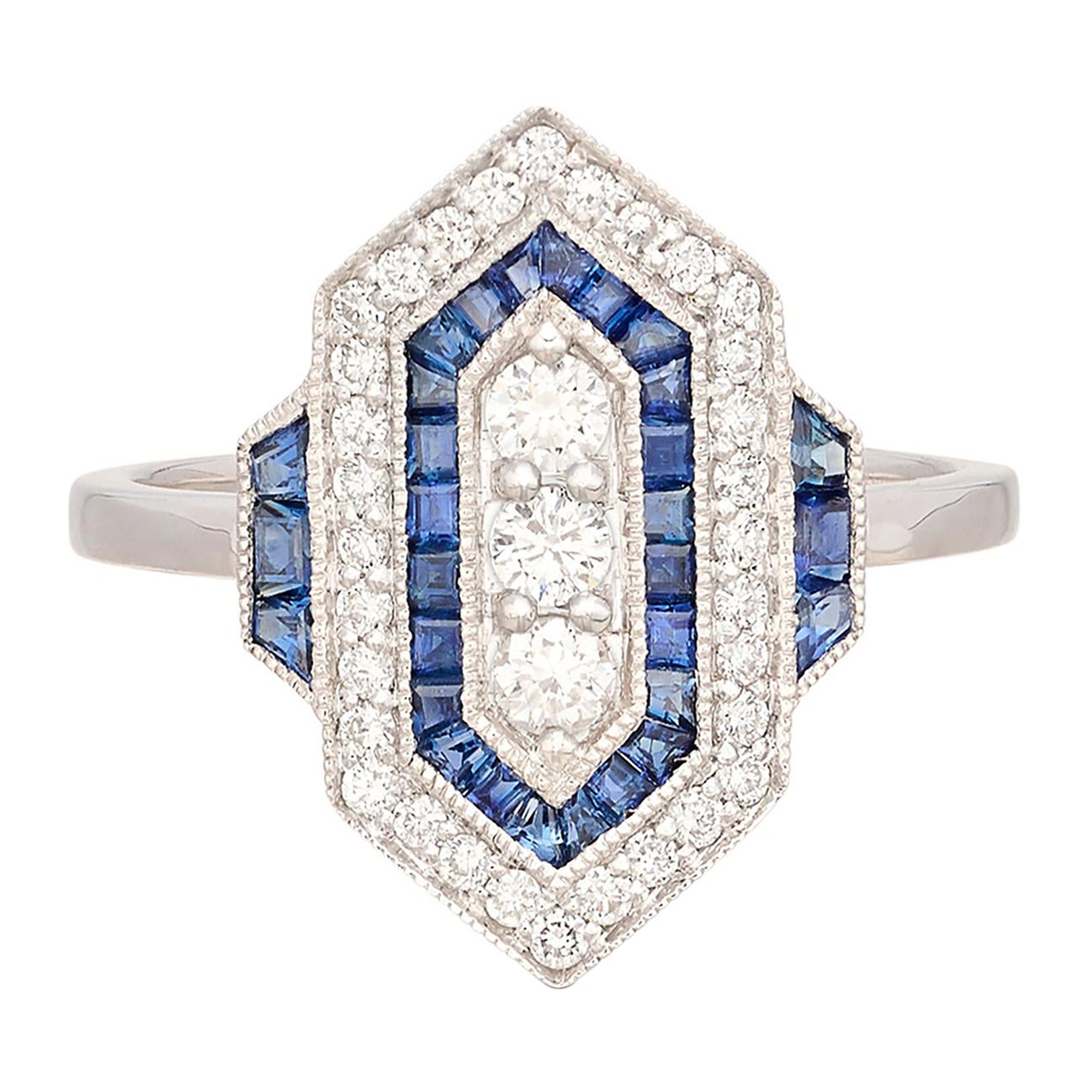 Art Deco Style Diamond & Sapphire Ring