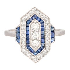 Art Deco Style Diamond & Sapphire Ring