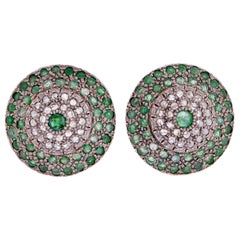 Emeralds, Diamonds, Rose Gold and Silver Earrings.
