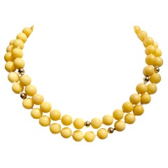Art Deco Yellow Jade Necklace 30 Inches 14 Karat Yellow Gold 11mm Jade Beads