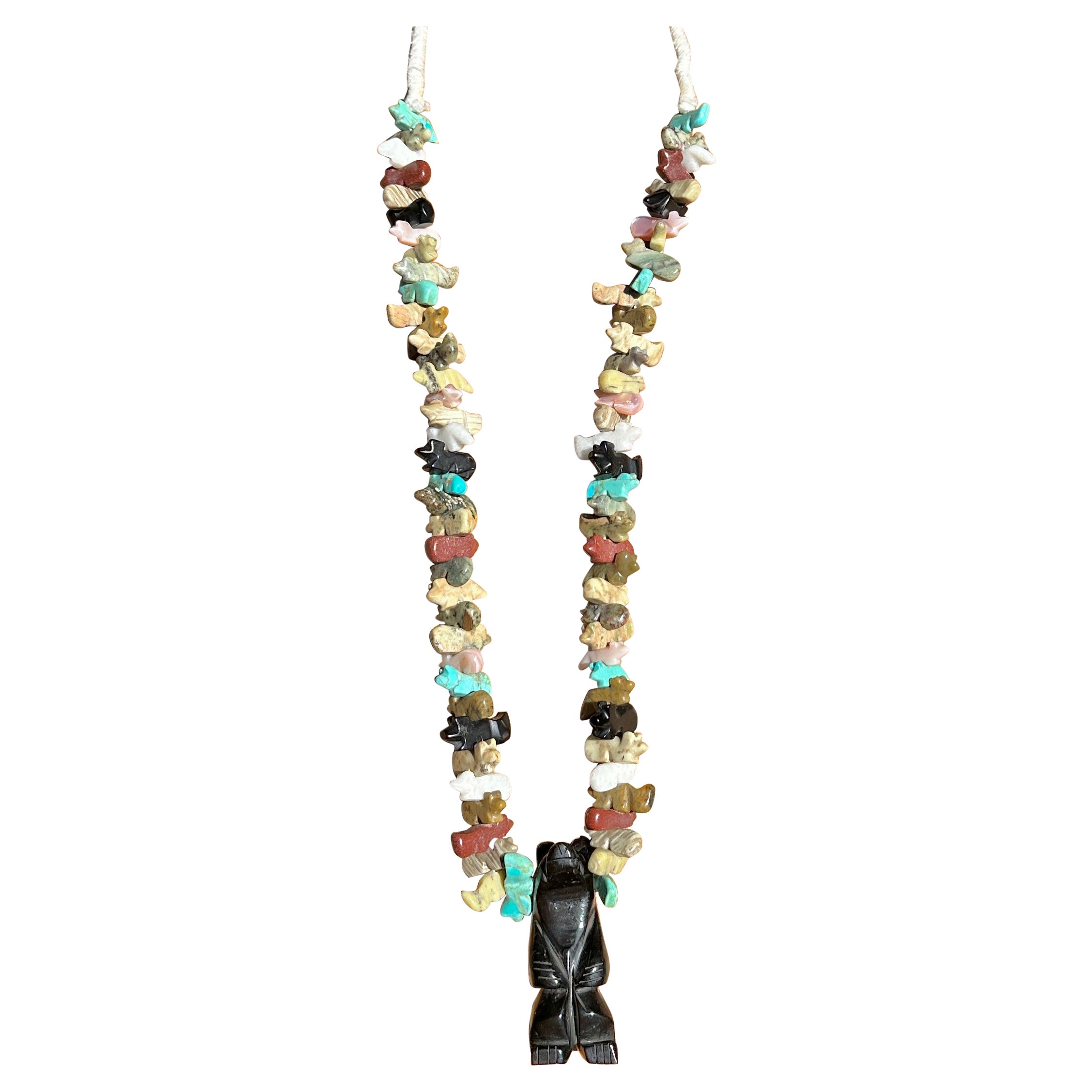 Zuni Collier fétiche ancien ours 77 en turquoise et turquoise, amérindien en vente