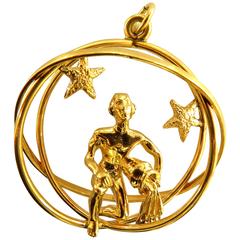 Large Aquarius 3D Nude Male with Three Spheres Gold Pendant Charm