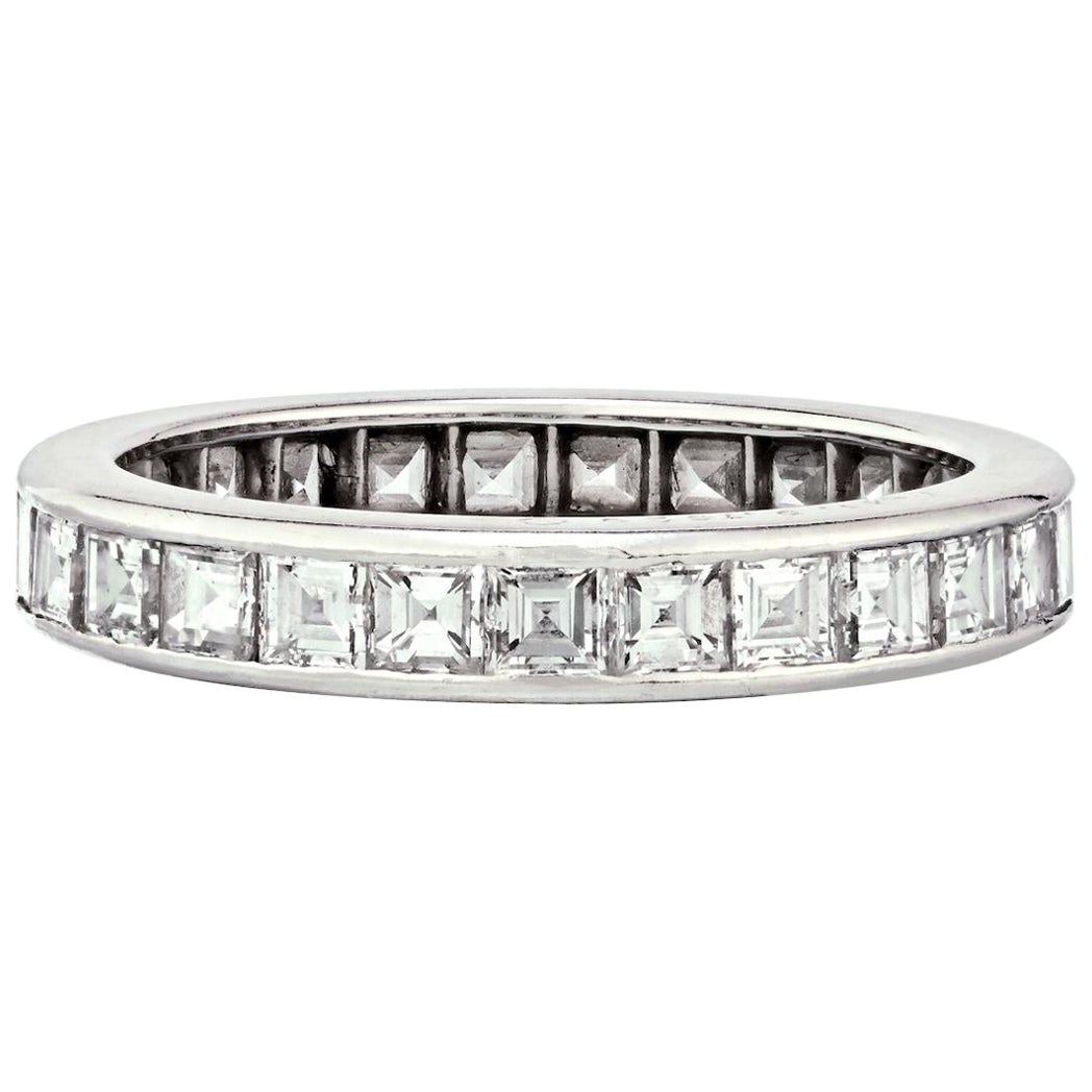 Platinum 4.00cttw Carre Cut Channel Set Diamond Eternity Ring For Sale