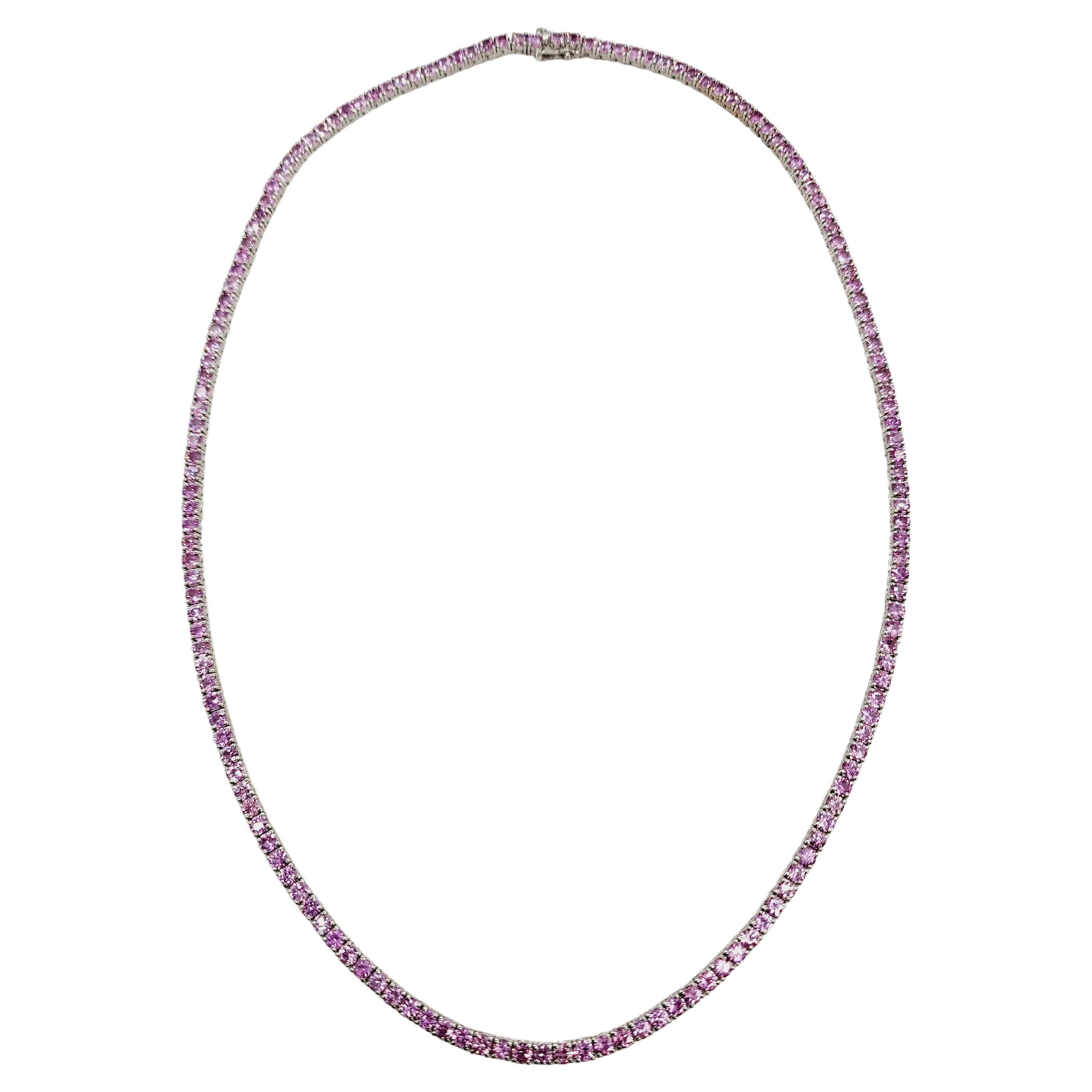 18.90 Carats Pink Sapphire Tennis Necklace 14 Karat White Gold 18'' For Sale