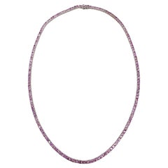 18.90 Carats Pink Sapphire Tennis Necklace 14 Karat White Gold 18'' (collier de tennis en saphir rose)