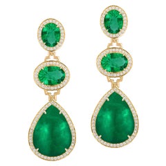 Goshwara 3 Tier Faceted Oval and Pear Shape Emerald Drop Earrings 