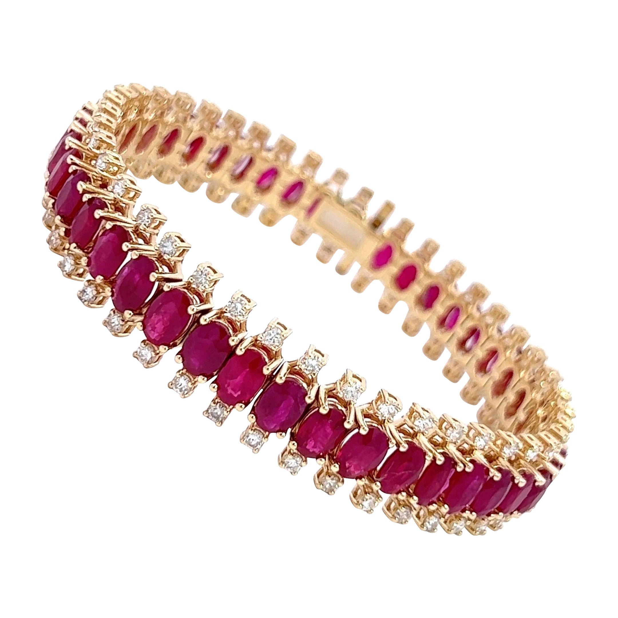 Diamonds & Rubies Bracelet, 18K Yellow, 3.02 CT Diam, 26.13 CT Ruby, All Natural For Sale