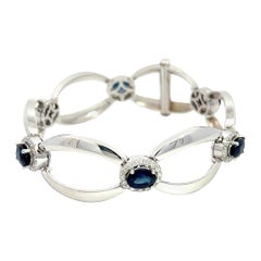 14K Diamond Bracelet, 6 Oval Blue Sapphires, 1.36 CT D, 6.75 CT Sap, All Natural
