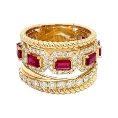 Bague en diamant 14 carats avec 7 rubis naturels de 1,80 carat et 1,42 carat de diamants naturels