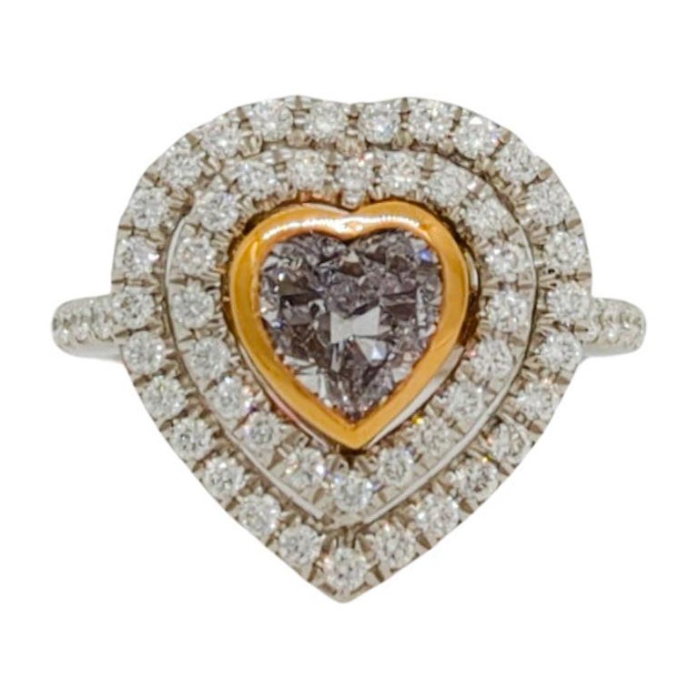 GIA Light Pink Heart Shape Diamond Ring in 18K Two Tone Gold For Sale