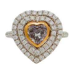 GIA Light Pink Heart Shape Diamond Ring in 18K Two Tone Gold