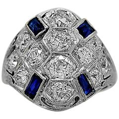 Art Deco .20 Carats Diamonds Sapphire Gold Platinum Fashion Engagement Ring