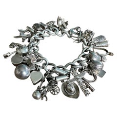 Vintage 1940's Western Theme Sterling Charm Bracelet