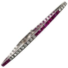 1920s Art Deco Ruby Diamond Platinum Bracelet