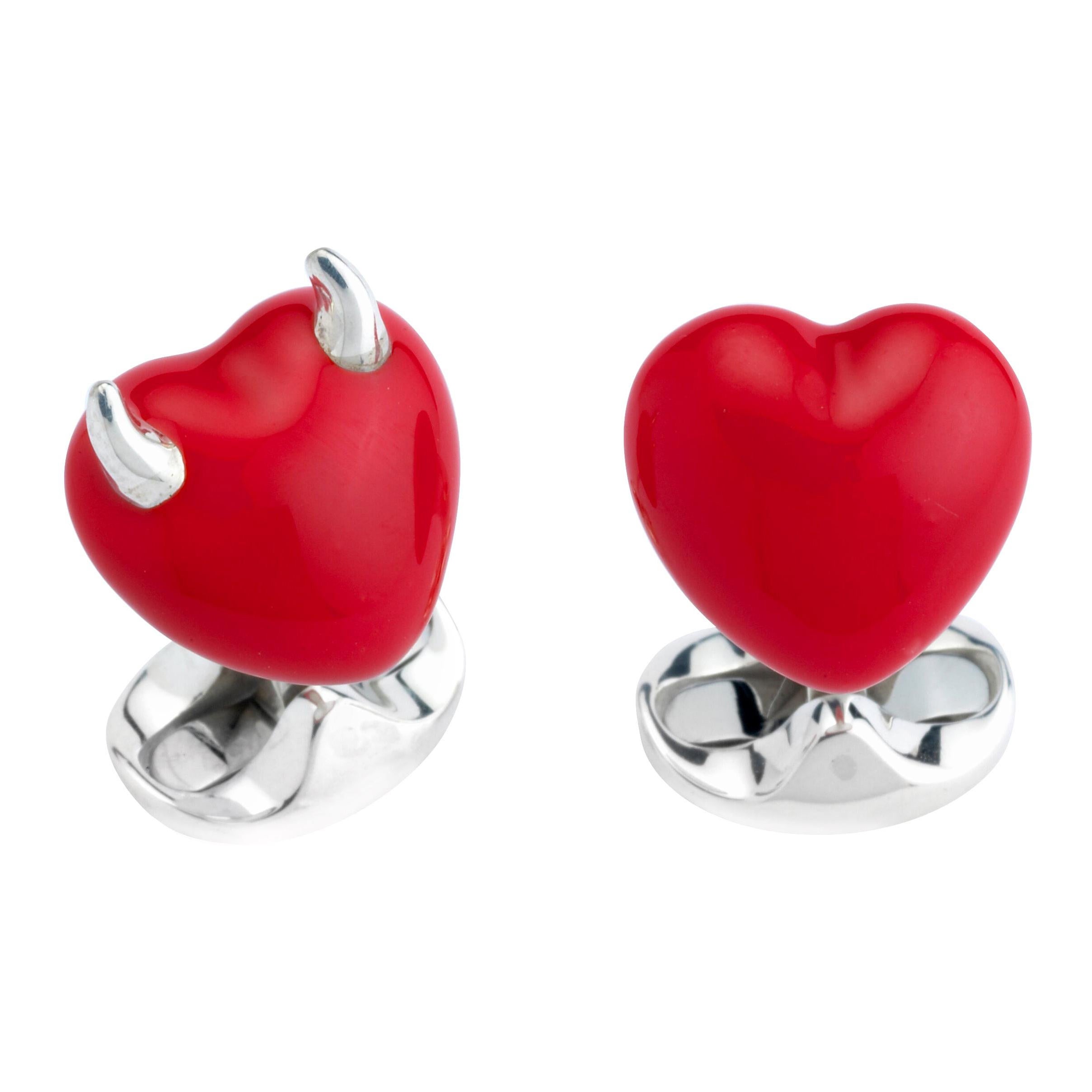 Deakin & Francis Sterling Silver Good and Bad Heart Cufflinks For Sale