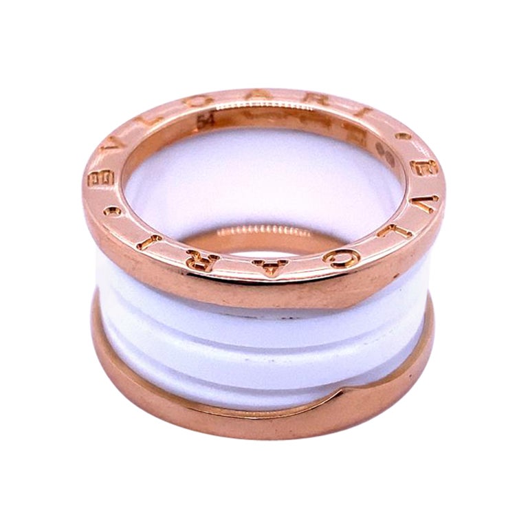 Bvlgari B.zero1 18 Karat Rose Gold White Ceramic Ring For Sale