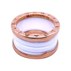 Vintage Bvlgari B.zero1 18 Karat Rose Gold White Ceramic Ring