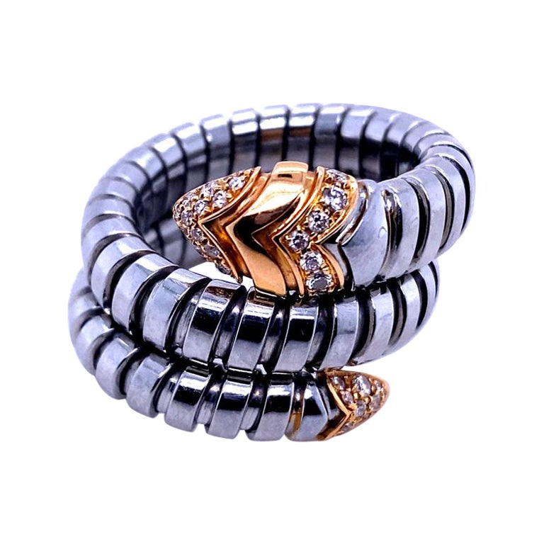 Bvlgari Serpenti Tubogas 18 Karat Rose Gold Steel Diamond Ring