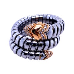 Vintage Bvlgari Serpenti Tubogas 18 Karat Rose Gold Steel Diamond Ring
