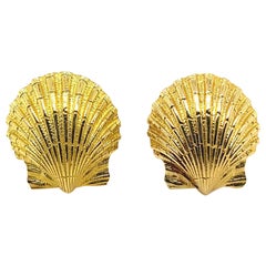 Vintage Schlumberger for Tiffany 14 Karat Yellow Gold Shell Clip Earrings