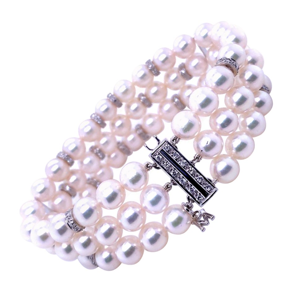 Mikimoto Pearl and Diamond 18 Karat White Gold Bracelet