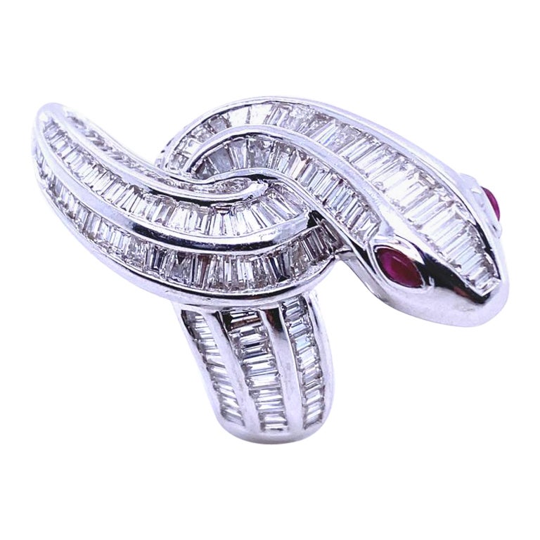 Diamond Ruby Snake Ring 18 Karat White Gold
