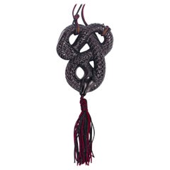 Lalique French Art Glass 'Serpent Sautoir Noir' Black Snake Pendant Necklace