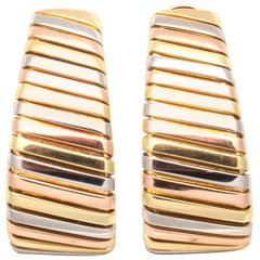 Large Bulgari Tricolor Gold Hoop Earrings