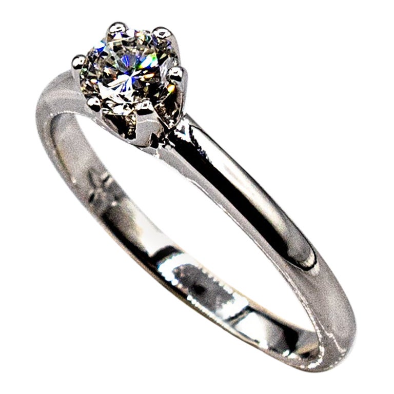 Art Deco Style White Brilliant Cut Diamond White Gold Solitaire Ring
