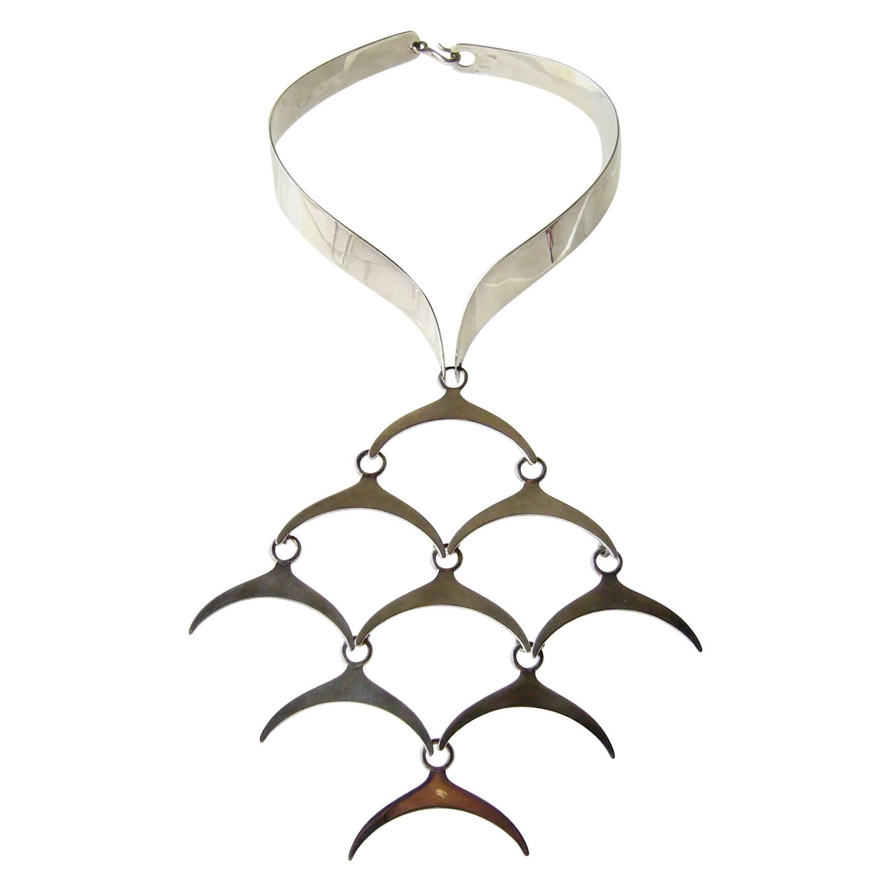 Jose Maria Puig Doria Sterling Silver Crescent Necklace