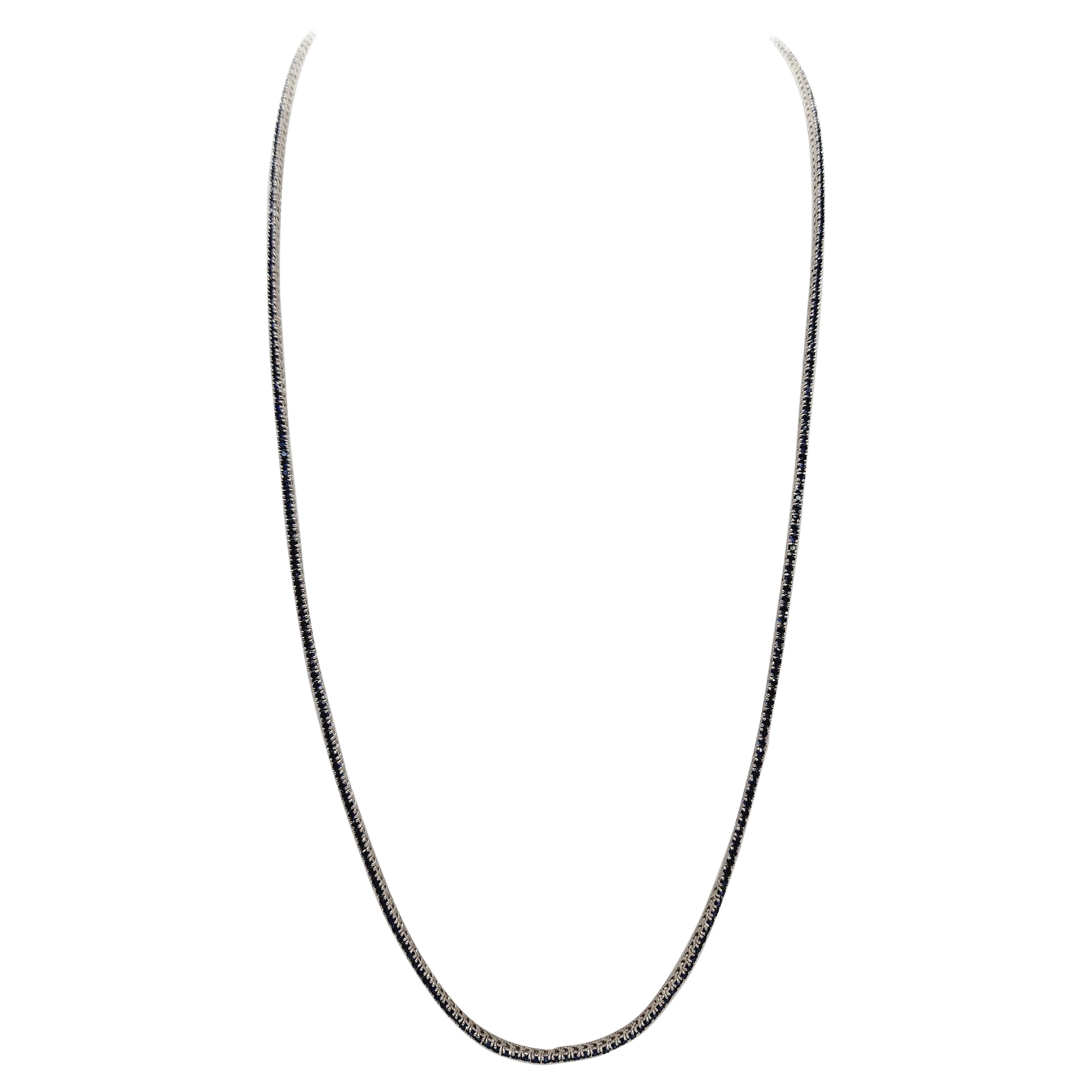 3.80 Carats Sapphire Tennis Necklace 14 Karat White Gold 16'' For Sale