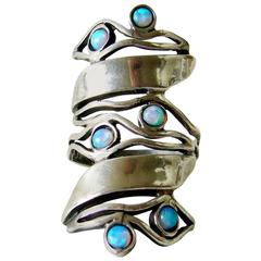 Retro 1970s Black Opal Sterling Silver Elongated Ring