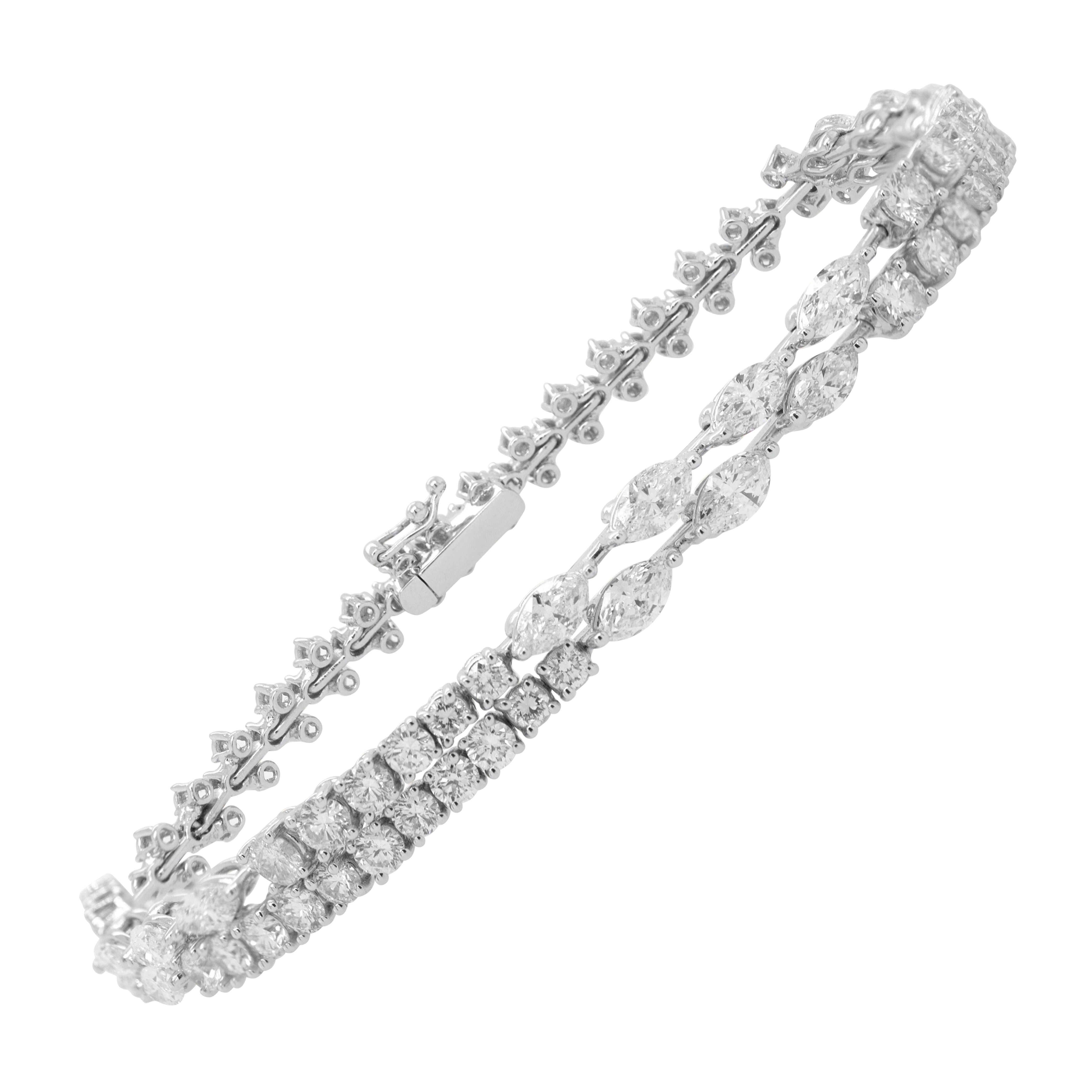 Doppelreihiges Diamantarmband mit gemischtem Schliff, 4,80 Karat 108 Diamanten, 18 Karat Gold