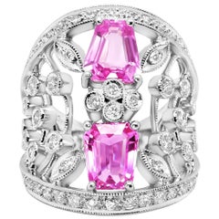 Certified Pink Sapphire Hot Pink Barbie Color & Diamond PT 900 Designer Ring