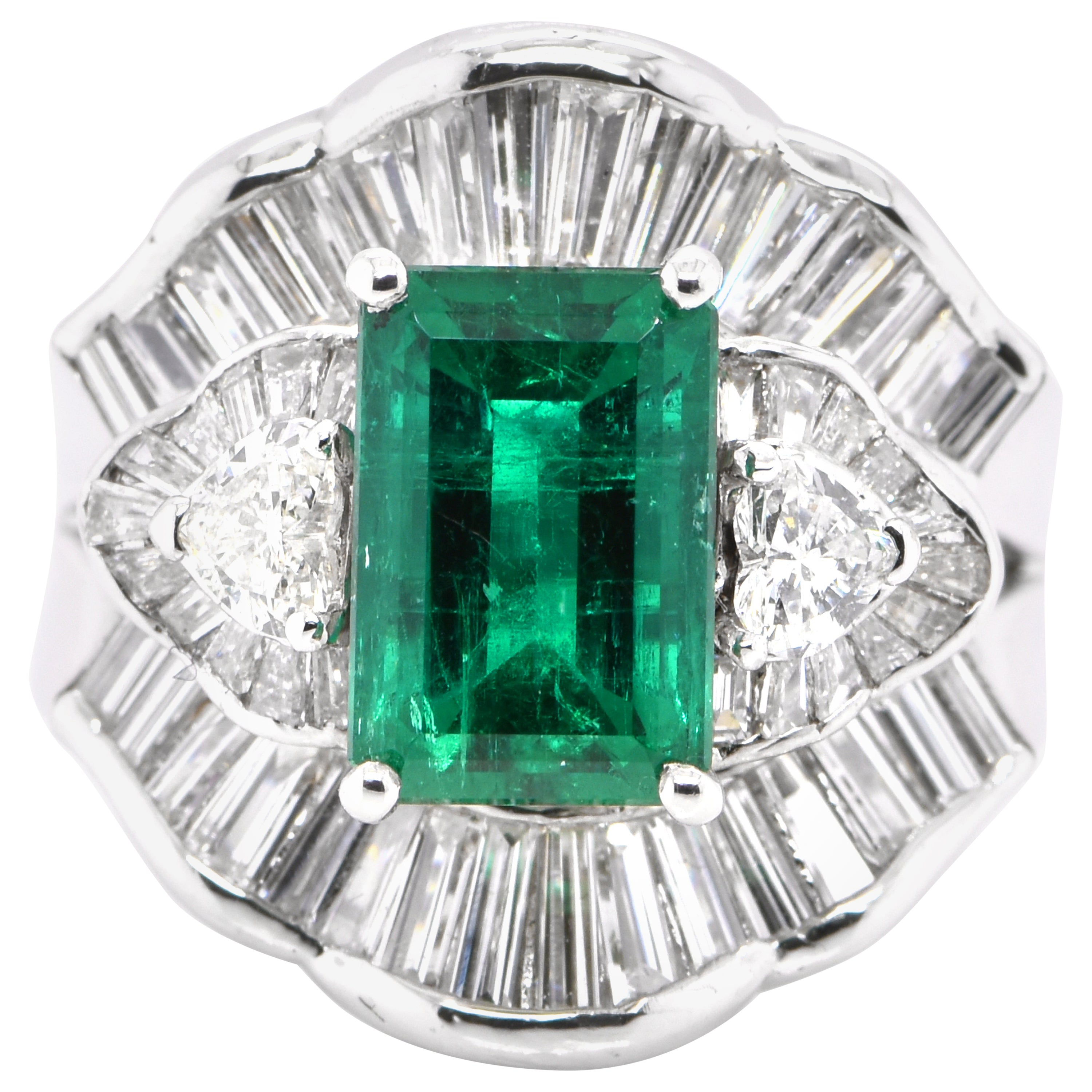 GRS Certified 2.62 Carat Colombian, Muzo Green Emerald Ring set in 18K Gold
