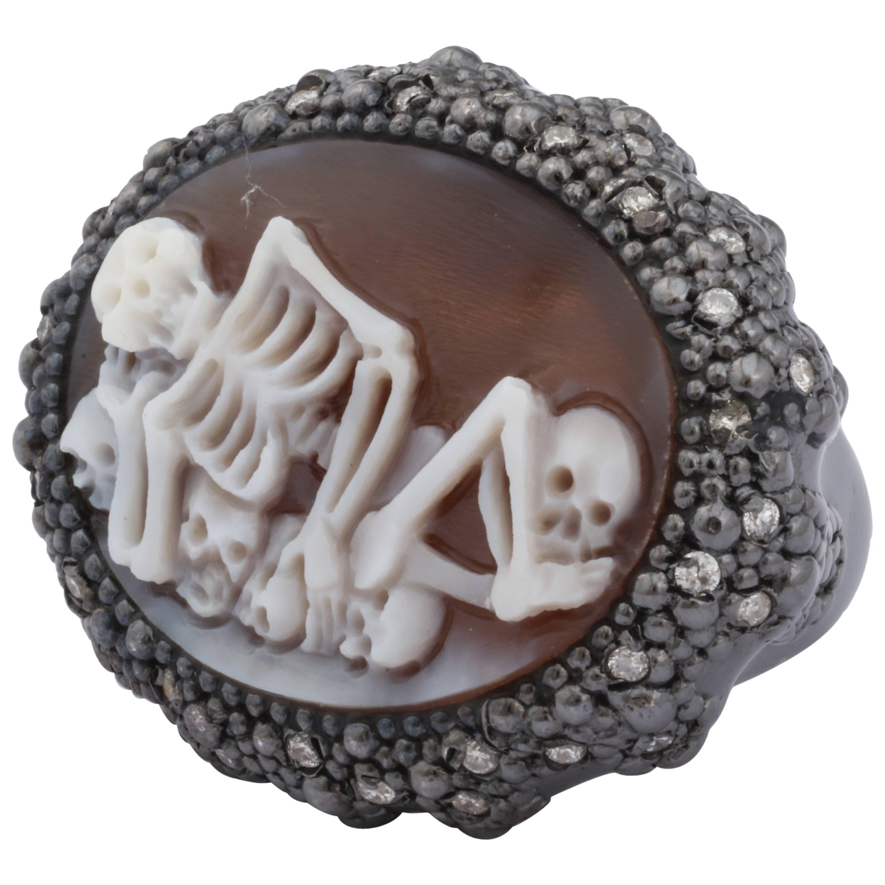Amedeo "Skeledeo" Cameo Ring With White Diamonds For Sale