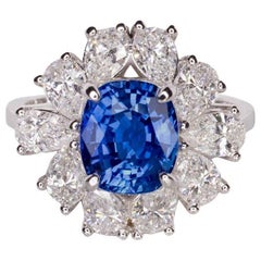 GIA Certified NO HEAT Blue Sapphire Pear Cut Diamond Ring