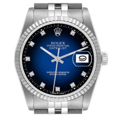 Rolex Datejust Blue Vignette Diamond Dial Mens Watch 16234 Box Papers