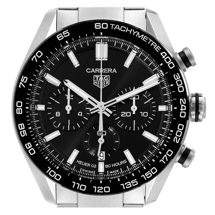 Tag Heuer Carrera Chronograph Black Dial Steel Mens Watch CBN2A1B Box Card For Sale