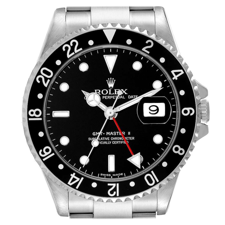 Rolex GMT Master II Black Bezel Error Dial Steel Mens Watch 16710 Box Papers