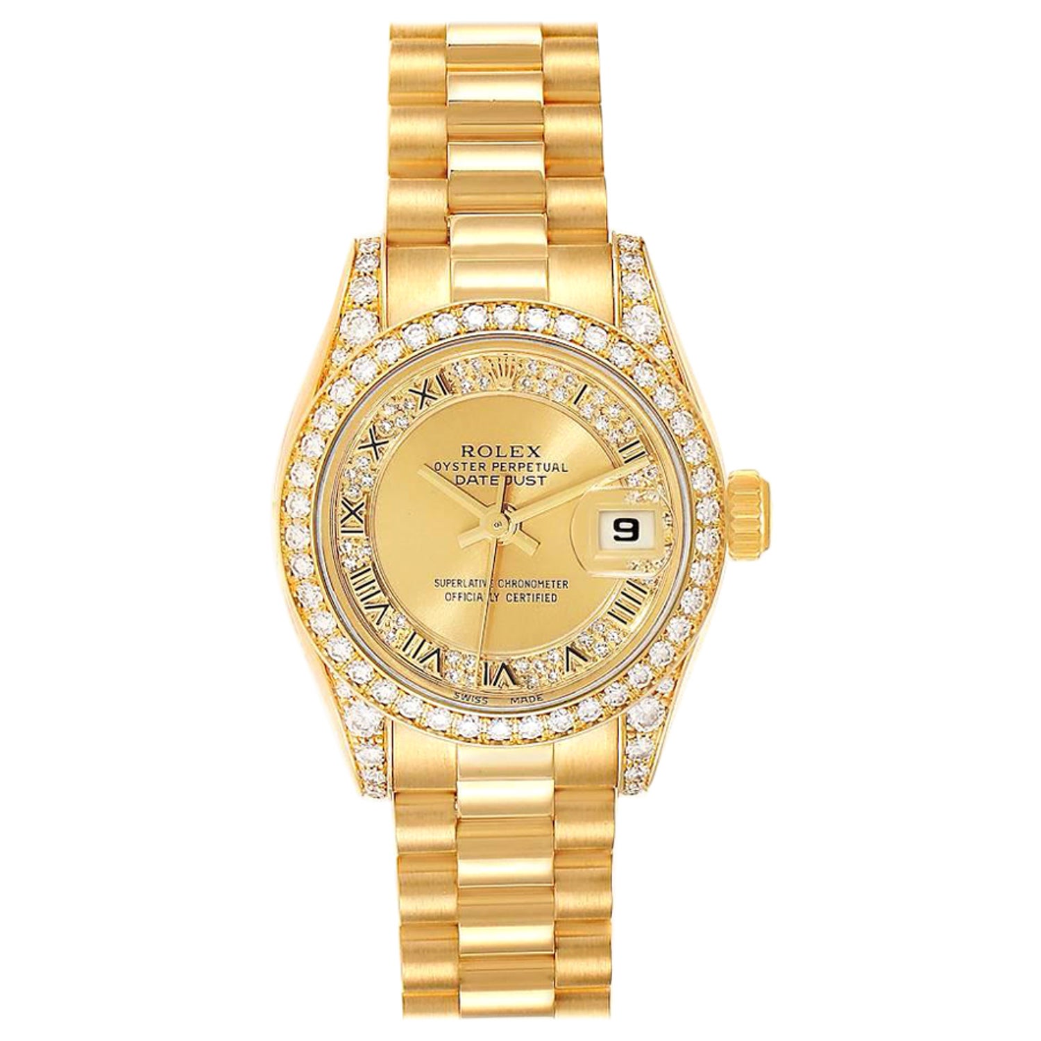 Rolex President Datejust Yellow Gold Diamond Dial Bezel Ladies Watch 179158  For Sale at 1stDibs | rolex datejust f218238