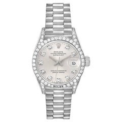 Rolex President Datejust White Gold Silver Diamond Dial Ladies Watch 69159