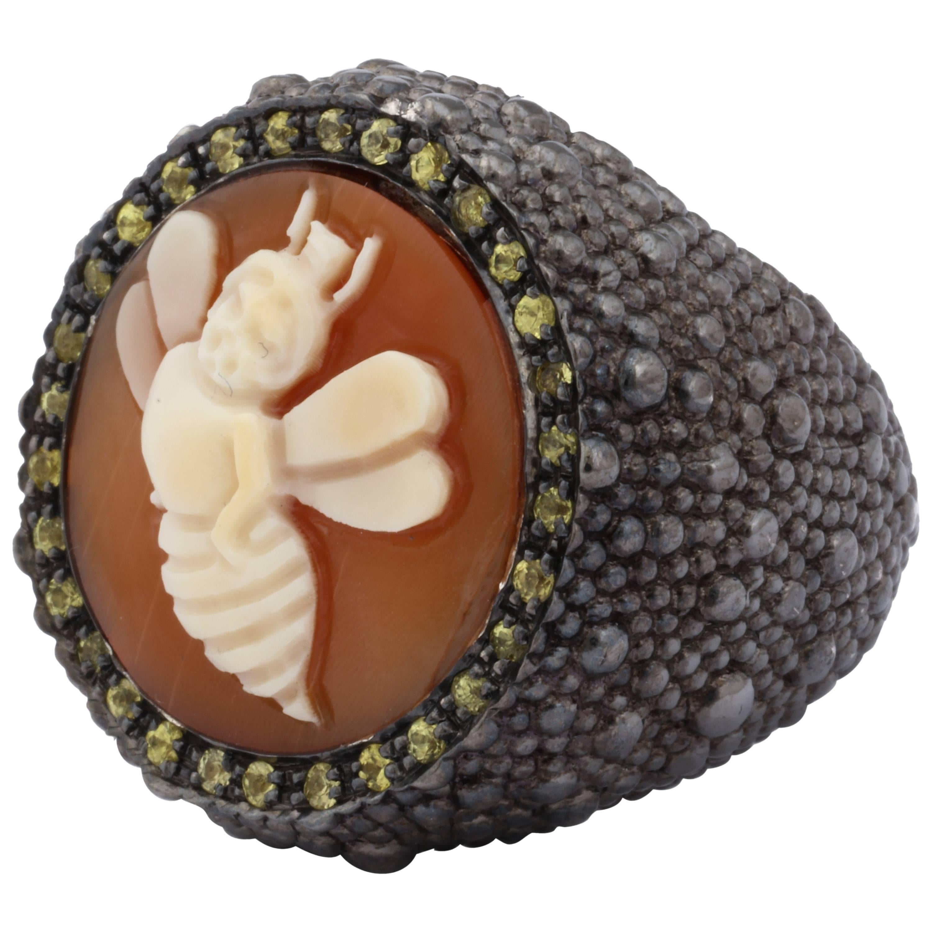 Amedeo "Queen Bee" Cameo Ring With Sapphires