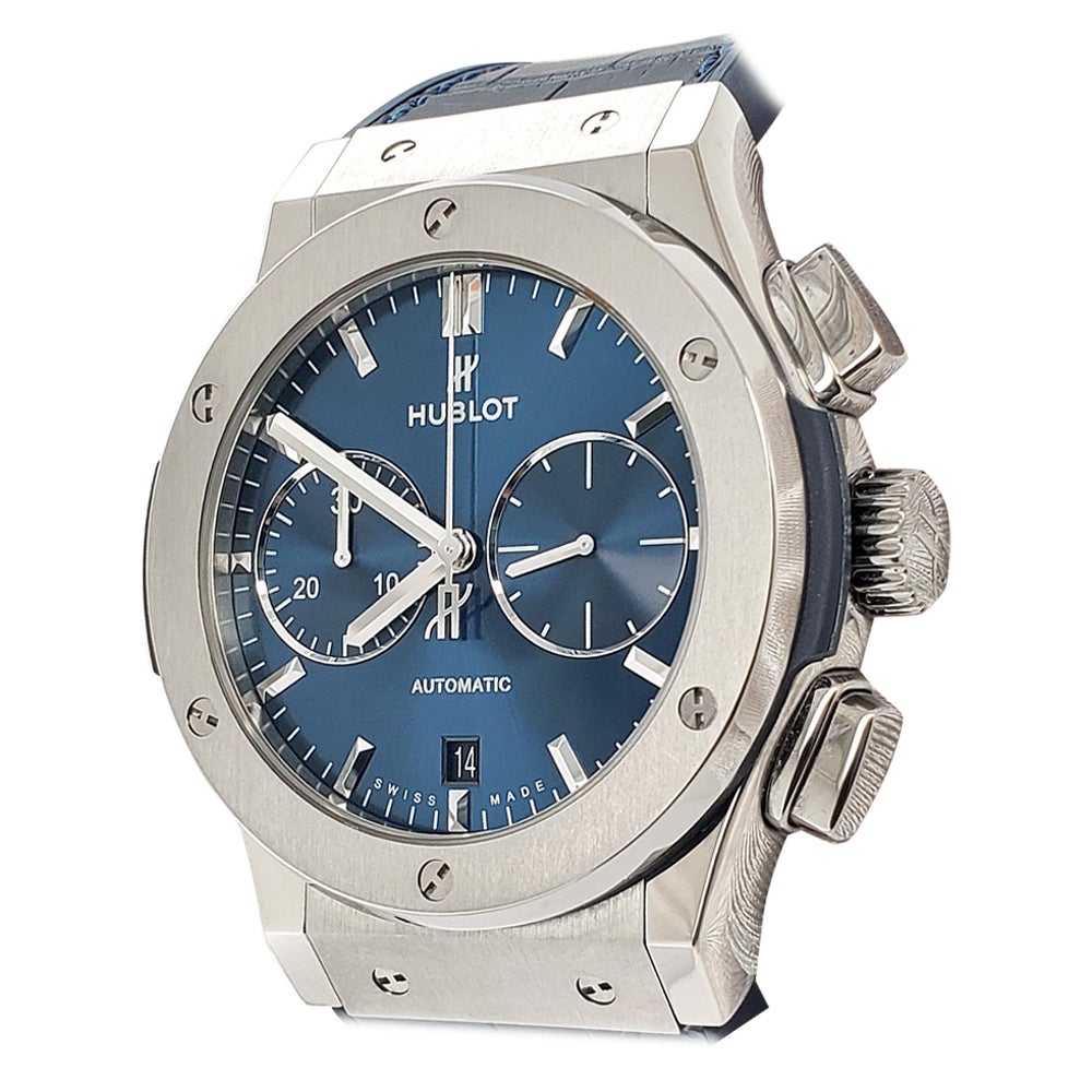 Hublot Classic Fusion Chronograph 45mm Titanium Blue Dial Watch 521.NX.7170.LR For Sale