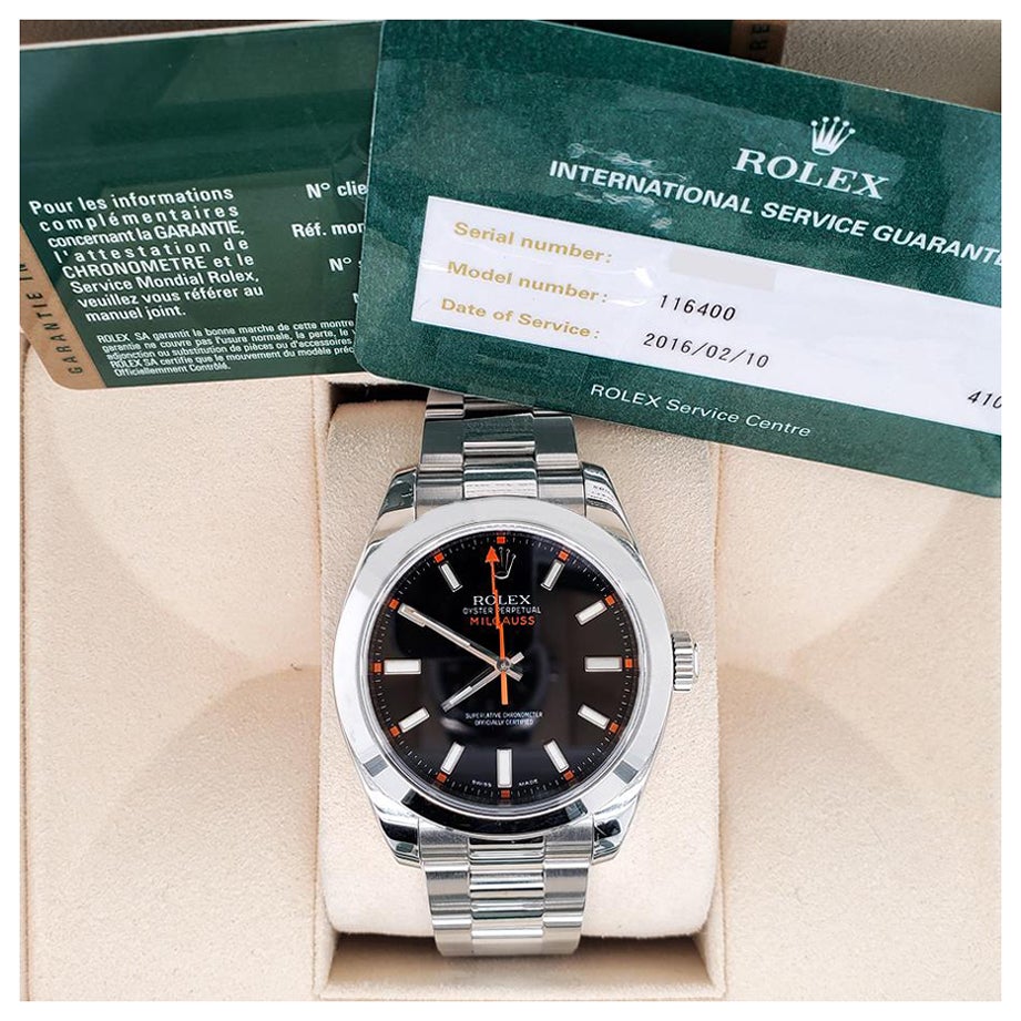 Rolex Milgauss 40MM 116400 Edelstahl-Uhrenschachtel mit schwarzem Zifferblatt